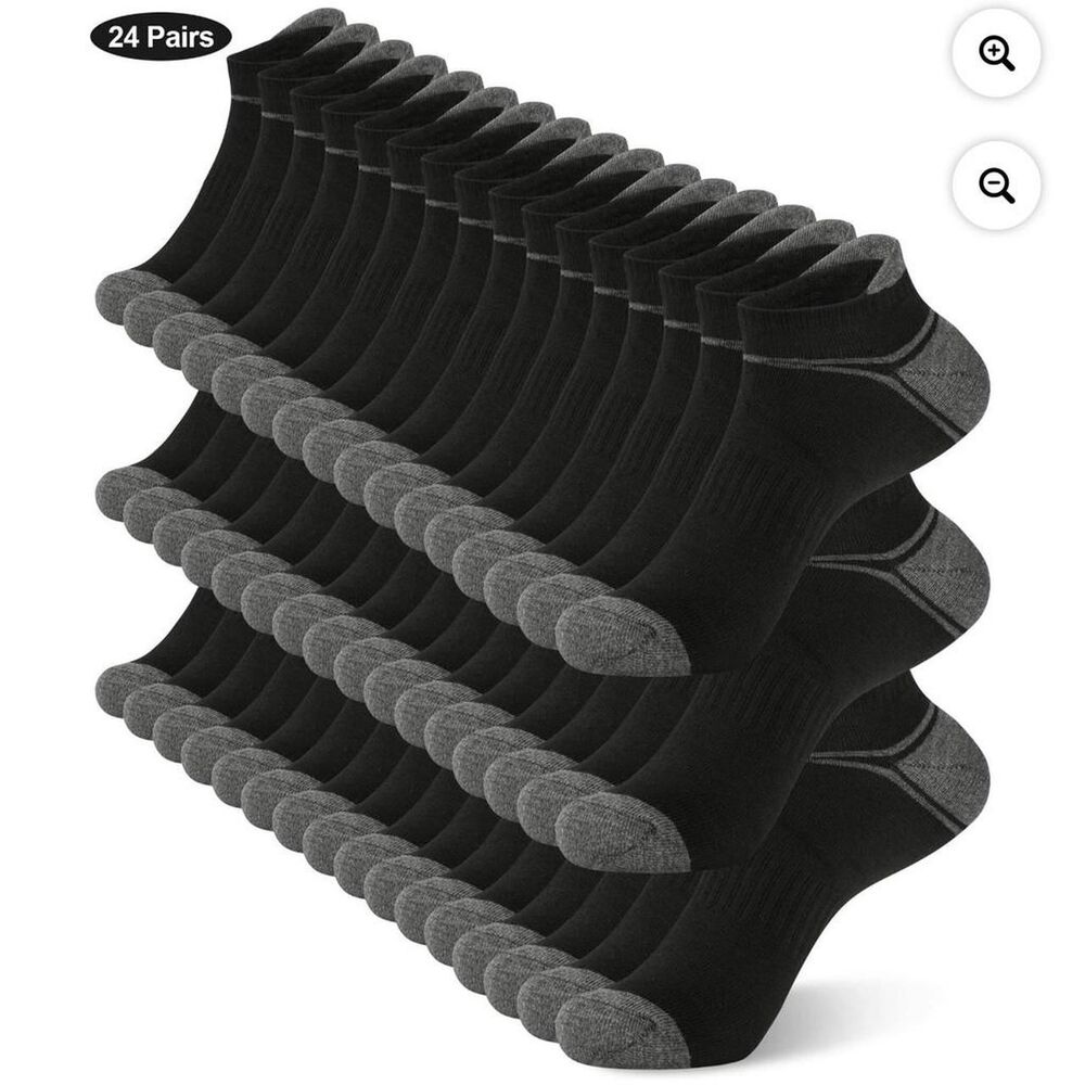 Amazon 24 pairs Men's cushioned athletic ankle low cut Socks black gray sz 10-13